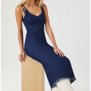 Denim frayed maxi dress